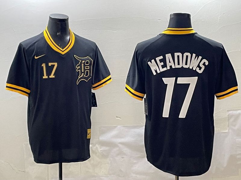 Men Detroit Tigers 17 Meadows Black Gold Game 2025 Nike MLB Jersey style 3